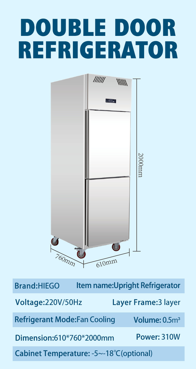 Tủ lạnh thẳng đứng thương mại 1000 Lít SS GN2/1 Quạt làm mát 8