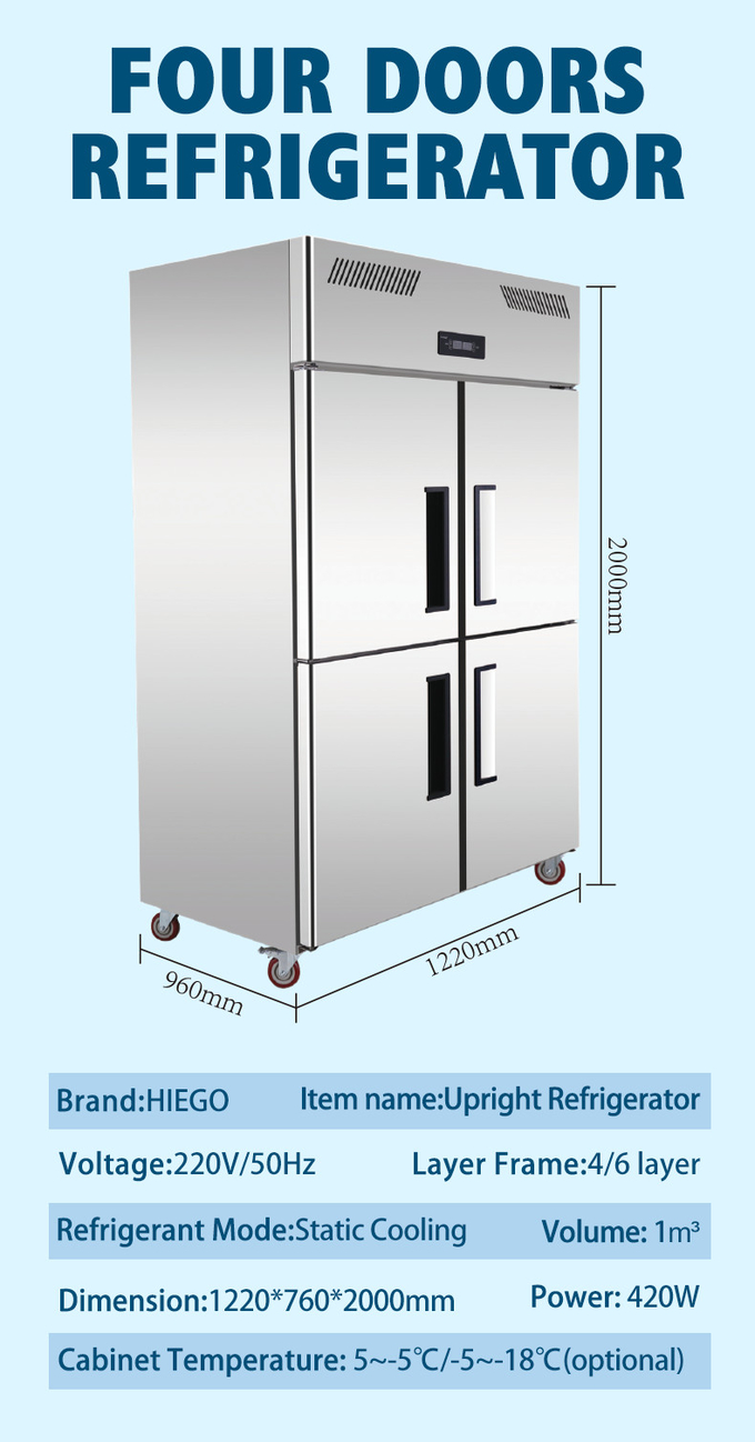 Tủ lạnh thẳng đứng thương mại 1600L Tủ đông 6 cửa bằng thép không gỉ 9