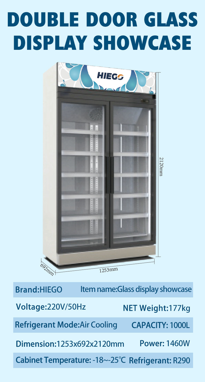 Tủ lạnh đồ uống 380L Bia lạnh Siêu thị trưng bày Máy làm lạnh cửa kính 8