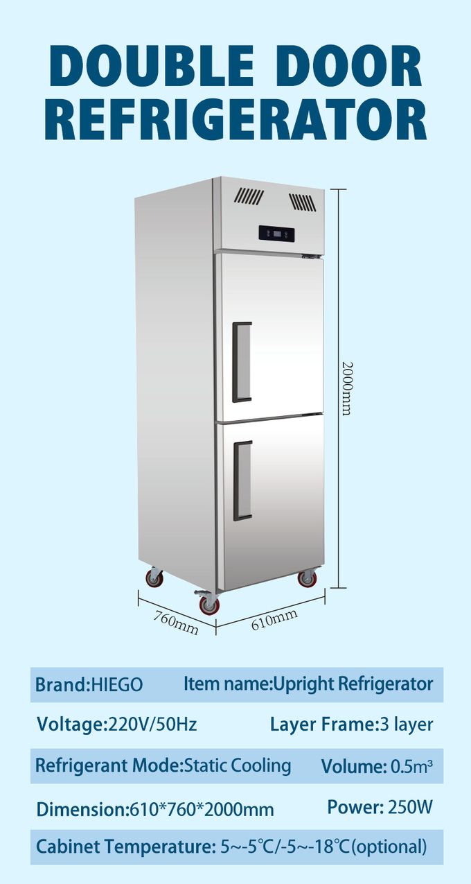 Tủ đông bằng thép không gỉ 1000L cho thịt 4 cửa Quạt làm mát Tủ lạnh nhà bếp dọc 9
